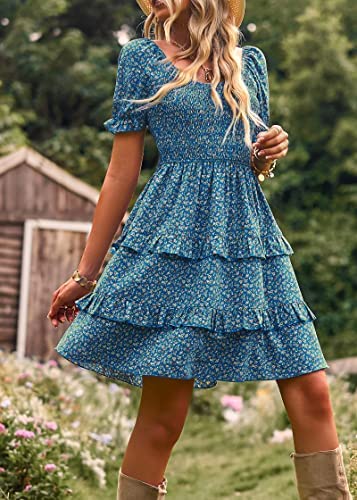 Flower Shirred Bodice Tiered Mini Dress Dress - Chuzko Women Clothing
