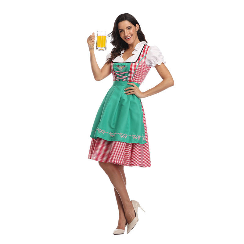Oktoberfest Plaid Bavaria Maid Outfit - Munich National Dirndl Oktoberfest Costume - Chuzko Women Clothing