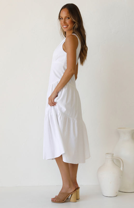 One Shoulder Cotton Midi Dress Dress - Chuzko Women Clothing