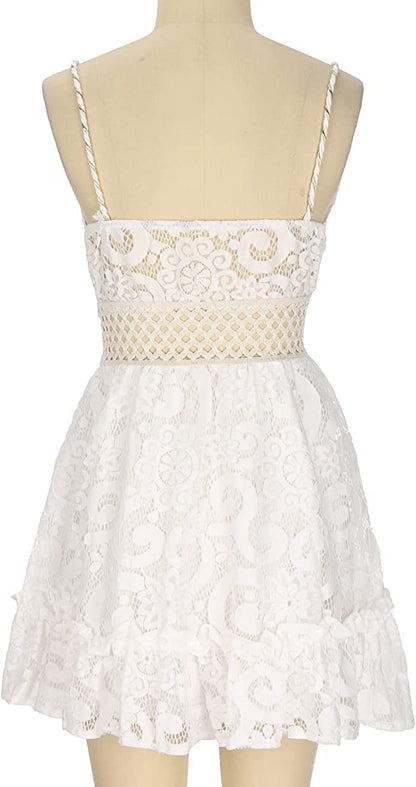 Tiered Lace embroidery Mini Dress Dress - Chuzko Women Clothing