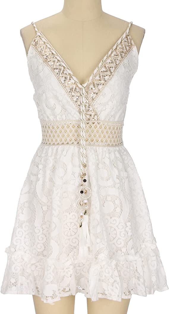 Tiered Lace embroidery Mini Dress Dress - Chuzko Women Clothing