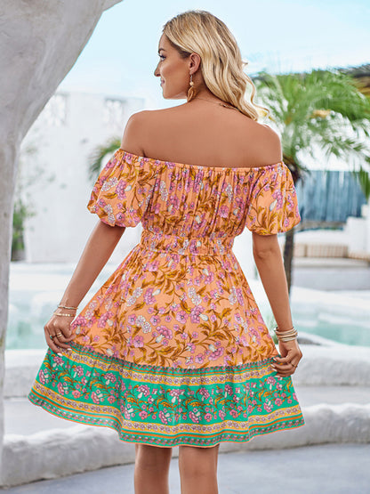 A-Line Dresses- Floral Off-The-Shoulder Boho A-Line Sundress- Chuzko Women Clothing