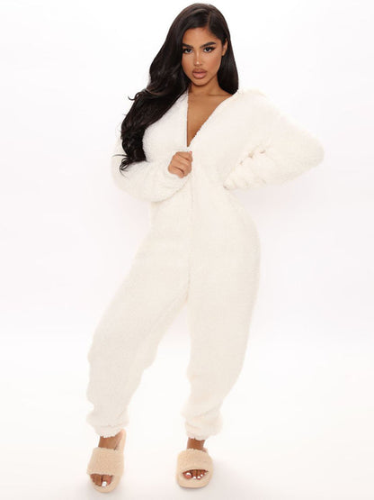 Fluffy Plush Loungewear Hooded Bear Suit Coveralls Bear Suit - Chuzko Women Clothing