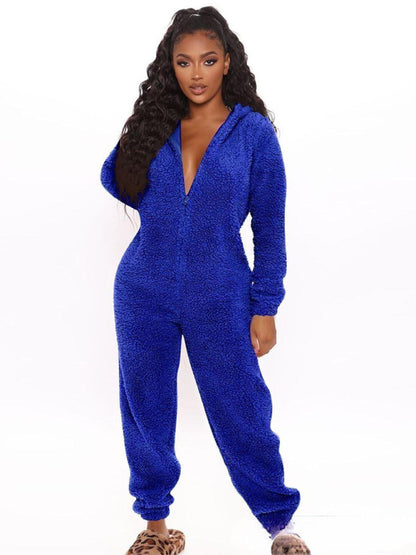 Fluffy Plush Loungewear Hooded Bear Suit Coveralls Bear Suit - Chuzko Women Clothing