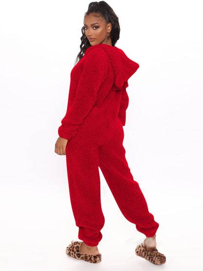 Fluffy Plush Loungewear Hooded Bear Suit Coveralls Bear Suit - Chuzko Women Clothing