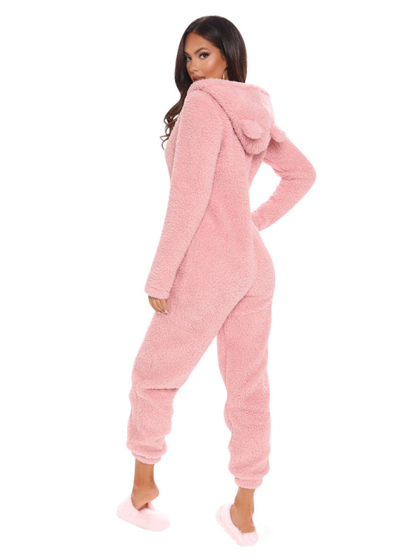 Fluffy Plush Loungewear Hooded Bear Suit Coveralls Bear Suit - Chuzko Women Clothing