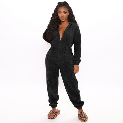 Fluffy Plush Loungewear Hooded Bear Suit Coveralls Bear Suit - Chuzko Women Clothing