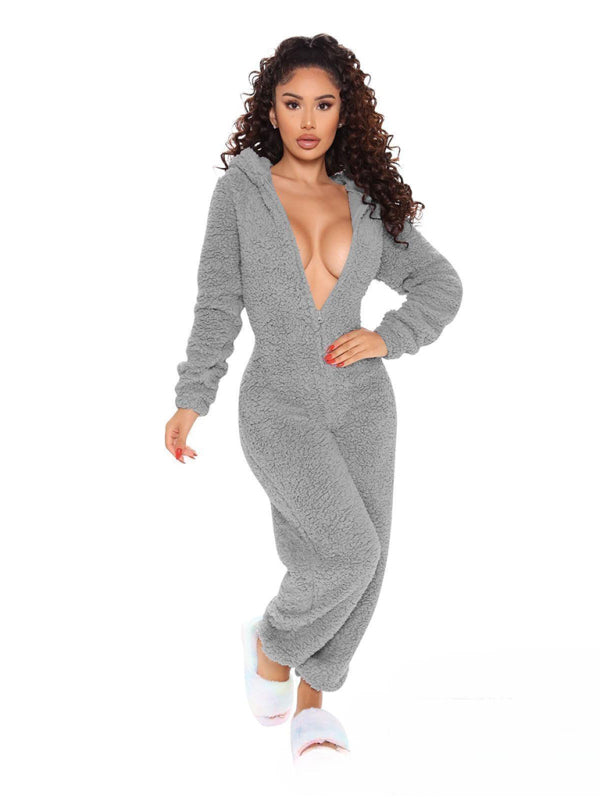 Fluffy Plush Loungewear Hooded Bear Suit Coveralls Bear Suit - Chuzko Women Clothing