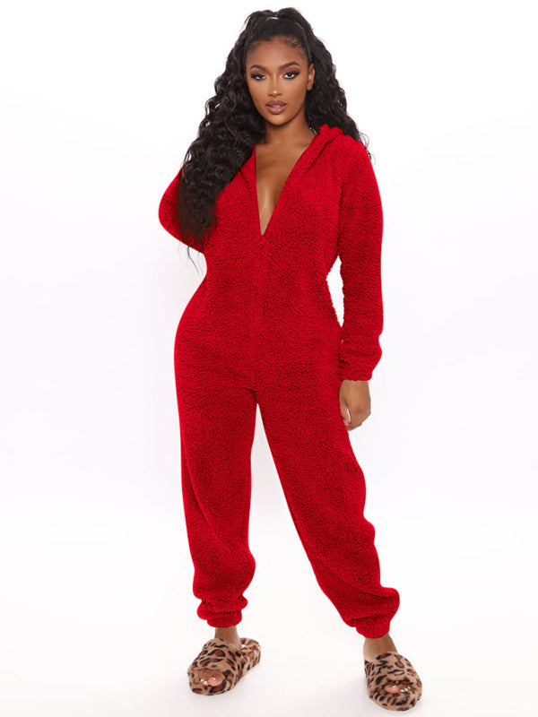 Fluffy Plush Loungewear Hooded Bear Suit Coveralls Bear Suit - Chuzko Women Clothing