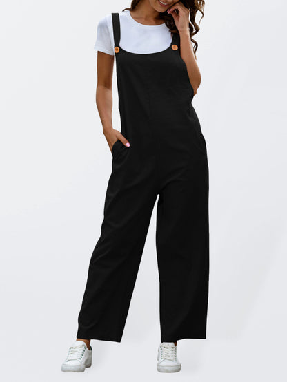 Solid Cotton Bib Pants Overalls - Women's Jumpsuit Overall - Chuzko Women Clothing