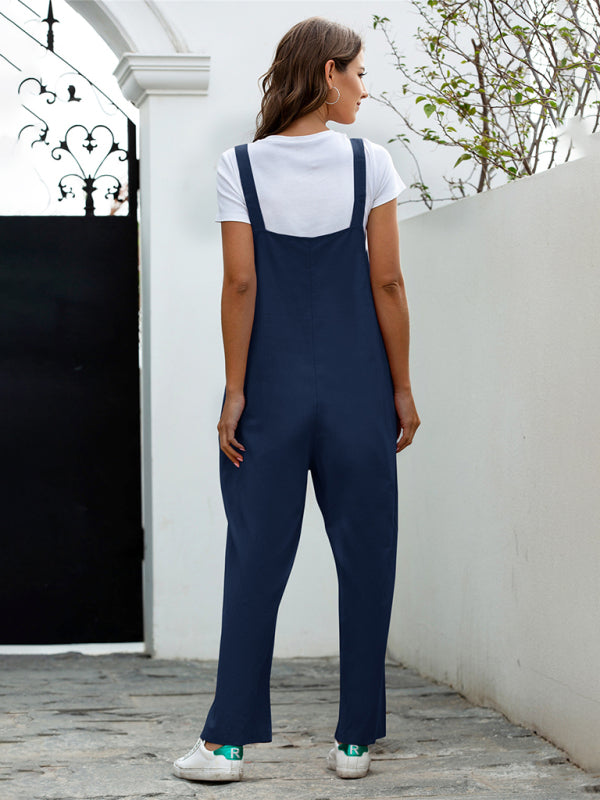 Solid Cotton Bib Pants Overalls - Women's Jumpsuit Overall - Chuzko Women Clothing