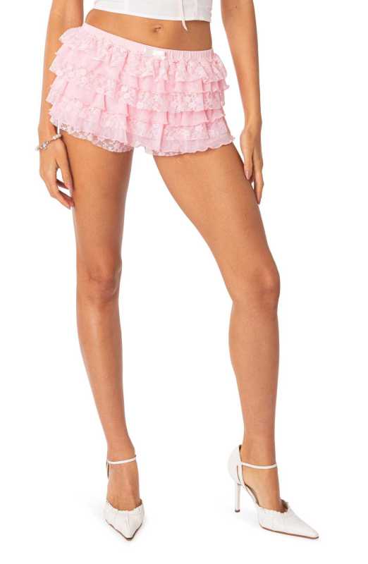 Bloomers- Vintage Tiered Ruffle Shorts | Lace-Trimmed Bloomers- Chuzko Women Clothing