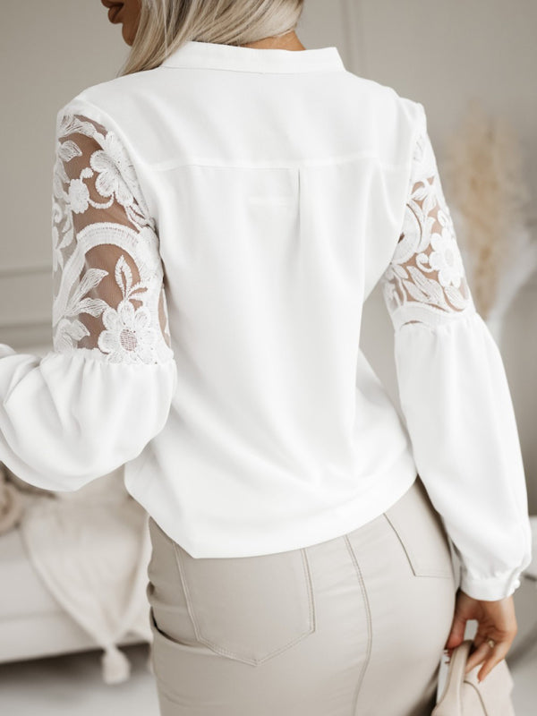 Elegant Lace-Trimmed Long Sleeve Blouse