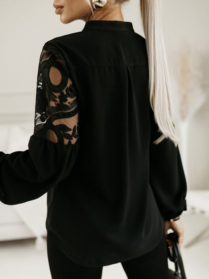Elegant Lace-Trimmed Long Sleeve Blouse