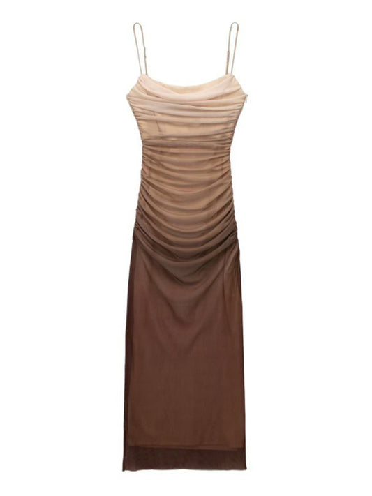 Ruched Cowl Cami Midi Dress in Gradient Ombre