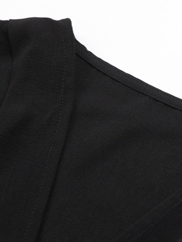 Bodysuits- Wrap-Style Bodysuit - Surplice V-Neck & Cap Sleeves Blouse- - Chuzko Women Clothing