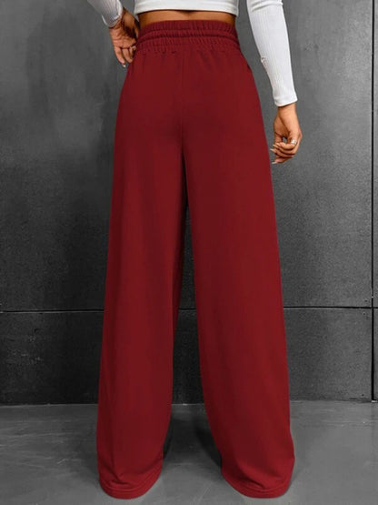 Bottoms- Solid Wide-Leg Pants - Wide Waistband High-Rise Trousers- - Chuzko Women Clothing