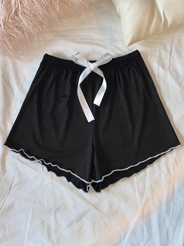 Boyshorts- Adjustable Waist Loungewear Shorts with Contrast Binding- - Chuzko Women Clothing