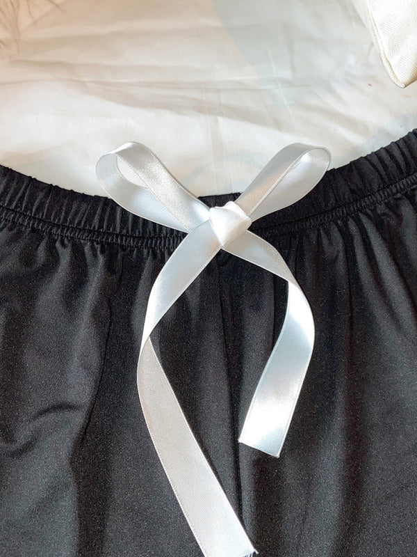Boyshorts- Adjustable Waist Loungewear Shorts with Contrast Binding- - Chuzko Women Clothing