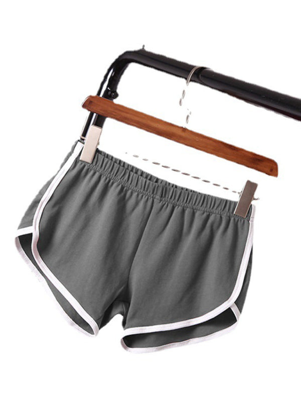 Boyshorts- Elastic Waist Beach Boyshorts with Contrast Binding - Beachwear Shorts- Grey- Chuzko Women Clothing