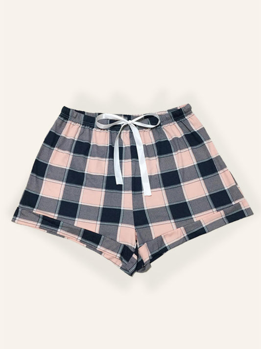 Boyshorts- Women's Adjustable Waist Plaid Print Boyshorts - Plus-Size Shorts- Pink- Chuzko Women Clothing