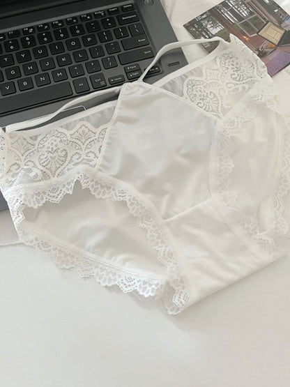 Briefs- Satin Lace Panty Briefs for Women- White- Chuzko Women Clothing