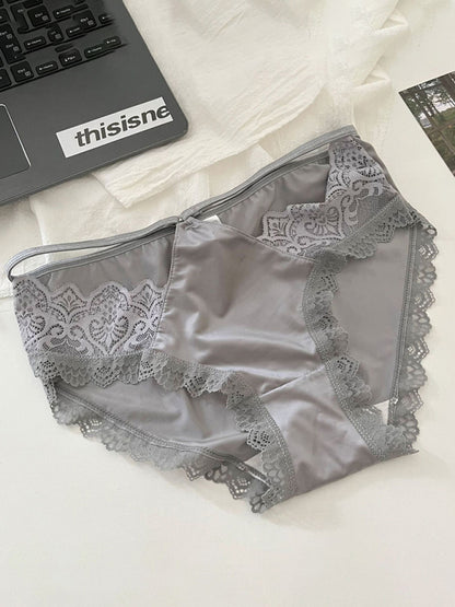 Briefs- Satin Lace Panty Briefs for Women- Grey- Chuzko Women Clothing