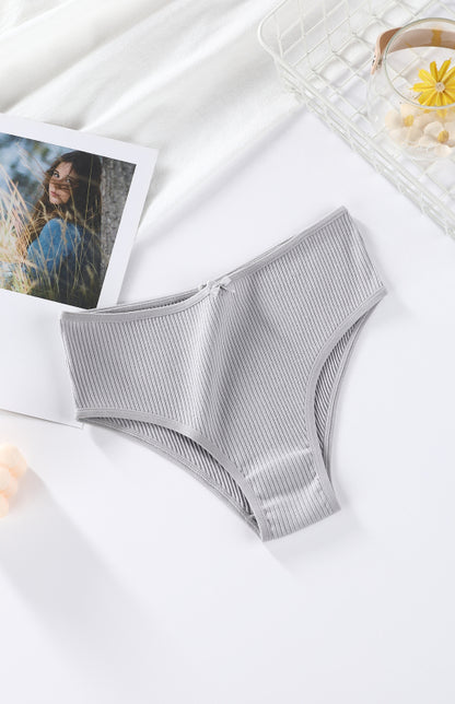 Briefs- Women's Ribbed Cotton Comfort Panty Briefs- Grey- Chuzko Women Clothing