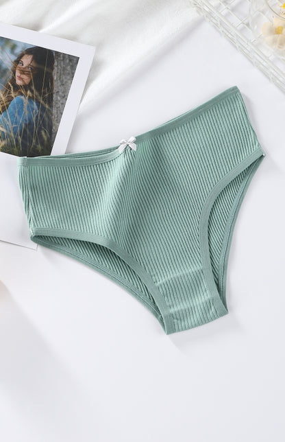 Briefs- Women's Ribbed Cotton Comfort Panty Briefs- Green- Chuzko Women Clothing