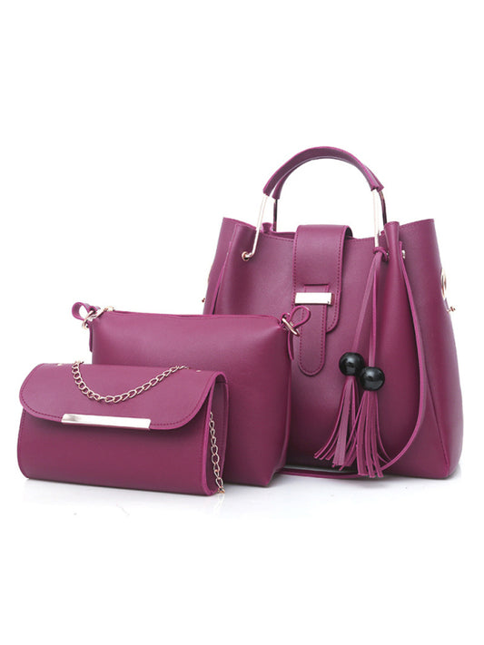 Faux Leather 3-Piece Handbags - Bucket Bag, Messenger, and Clutch