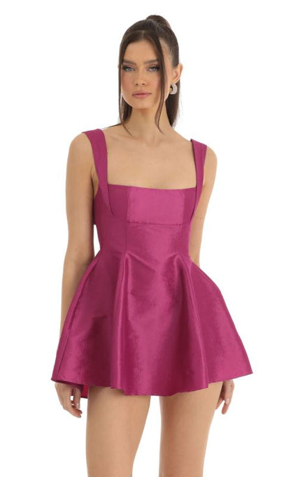 Elegant Silky Bowknot Back Fit & Flare Mini Dress Flowy Dresses - Chuzko Women Clothing