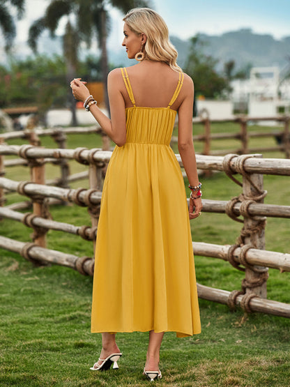 Cami Dresses- Elegant Summer Solid A-Line Cami Knot Midi Dress- - Chuzko Women Clothing