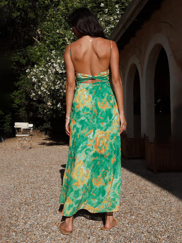 Rückenfreies, langes Camisole-Kleid mit Blumenmuster für die Gartenparty