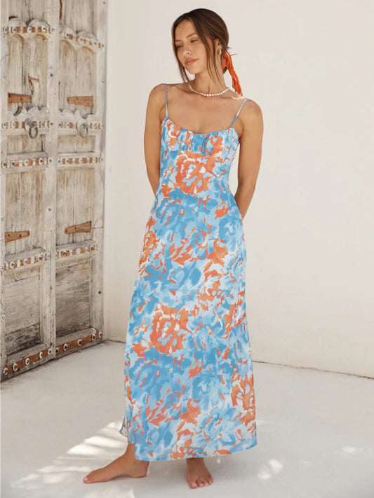 Floral Backless Cami Long Dress for Garden Party