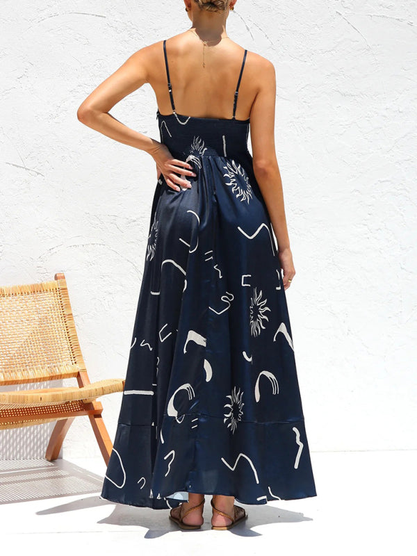 Summer Black Print A-Line Cami Maxi Dress