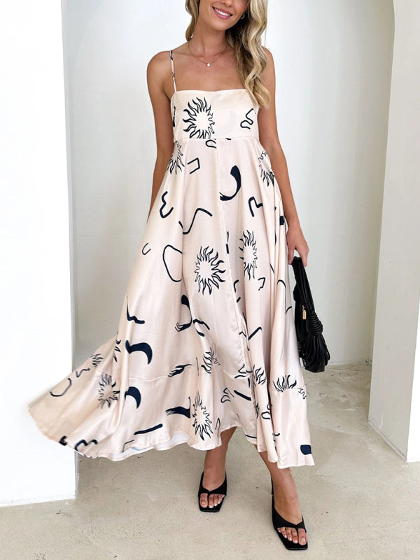 Summer Black Print A-Line Cami Maxi Dress