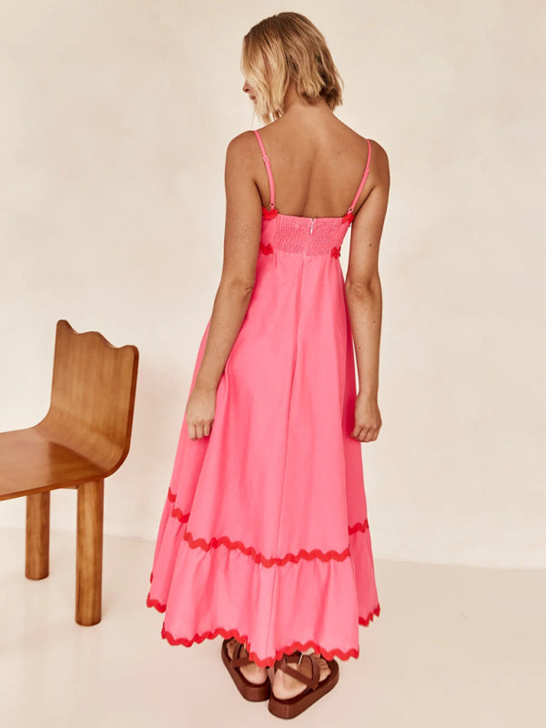 Cami Dresses- Summer Contrast Waves Sleeveless Empire Maxi Dress- Chuzko Women Clothing