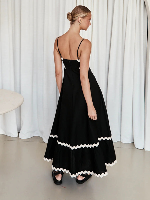 Cami Dresses- Summer Contrast Waves Sleeveless Empire Maxi Dress- Chuzko Women Clothing