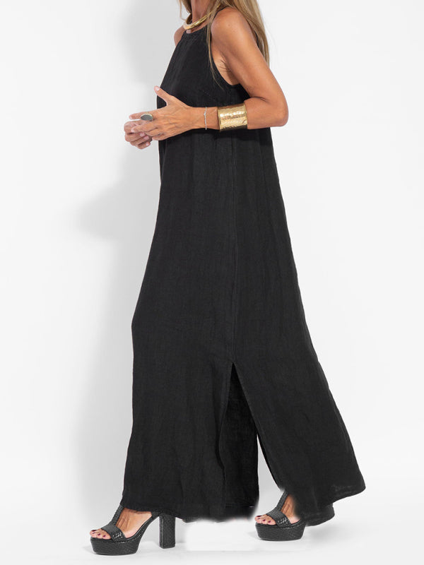 Cami Maxi Dress- Essential Solid Cotton Cami Tunic Maxi Dress- Chuzko Women Clothing
