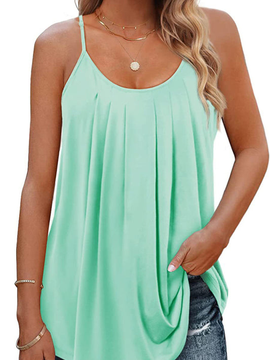 Cami Tops- Oversized Sleeveless Cami Top in Solid Cotton for Summer- Chuzko Women Clothing