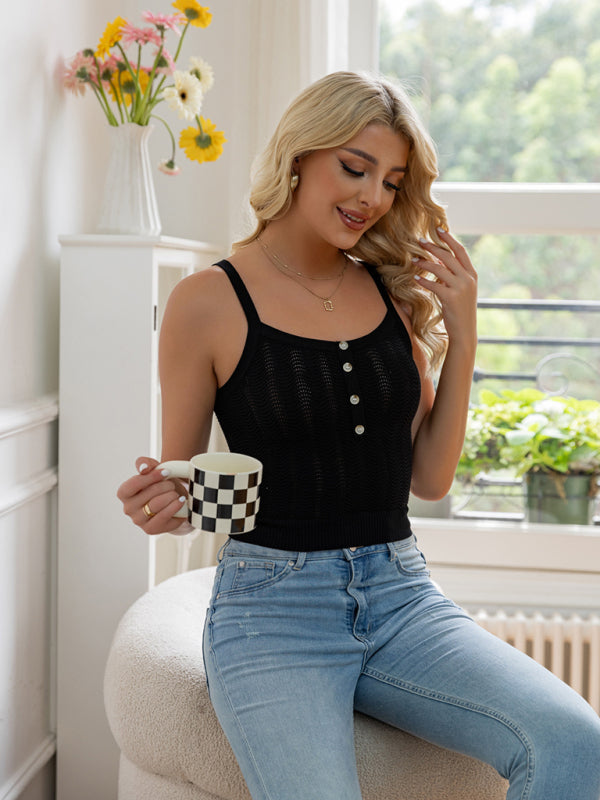Summer Button-Up Crop Cami Top | Open Knitwear