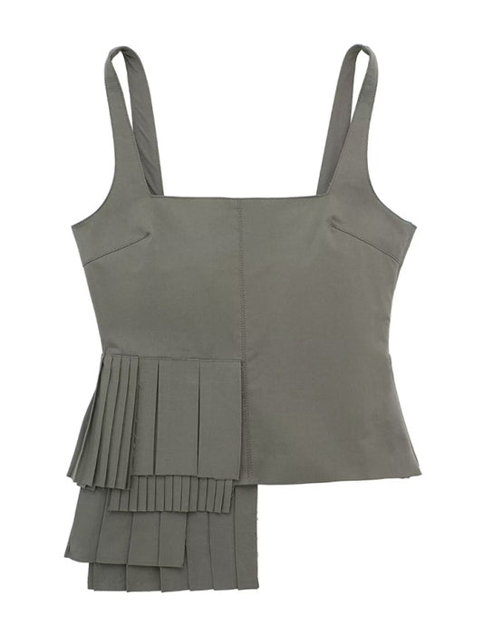 Cami Tops- Women's Ruffle Layered Cami Top with Side Zip Fastening- Grey- Chuzko Women Clothing
