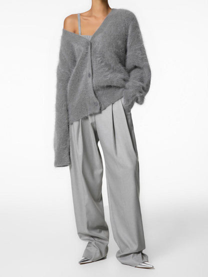 Cardigans- Fluffy Button-Up Cardigan | Winter Cozy Fuzzy Sweater- Chuzko Women Clothing