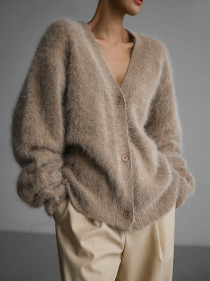 Cardigans- Fluffy Button-Up Cardigan | Winter Cozy Fuzzy Sweater- Chuzko Women Clothing