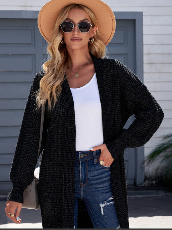 Cardigans- Heathered Knit Mid-Length Open Front Sweater | Duster Cardigan- Chuzko Women Clothing