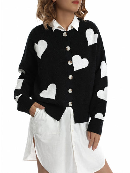 Cardigans- Valentine’s Day Love Print Knit Cardigan | Button-Up Sweater- Chuzko Women Clothing