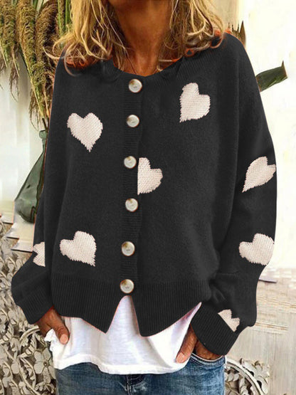 Cardigans- Valentine’s Day Love Print Knit Cardigan | Button-Up Sweater- Chuzko Women Clothing