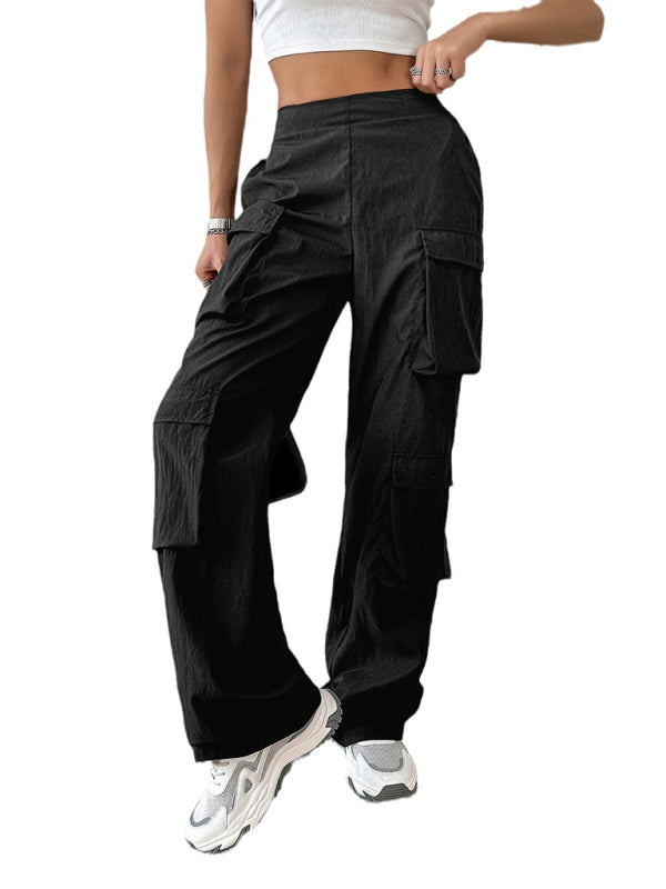 Cargo Pants- Women's Textured Cargo Pants with Utility Pockets - Multipocket Hip Hop Trousers- - Chuzko Women Clothing