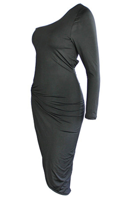 Clubbing Dresses- Deep Cutout One Shoulder Disco Bodycon Dress with High Slit- - Chuzko Women Clothing