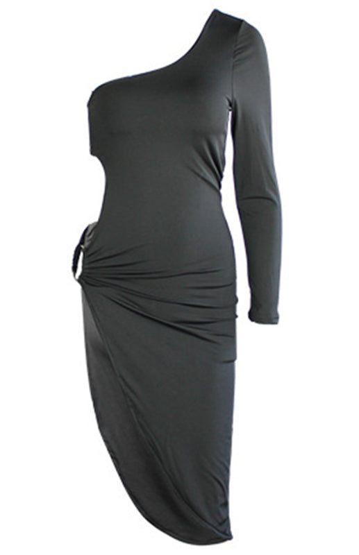 Clubbing Dresses- Deep Cutout One Shoulder Disco Bodycon Dress with High Slit- - Chuzko Women Clothing
